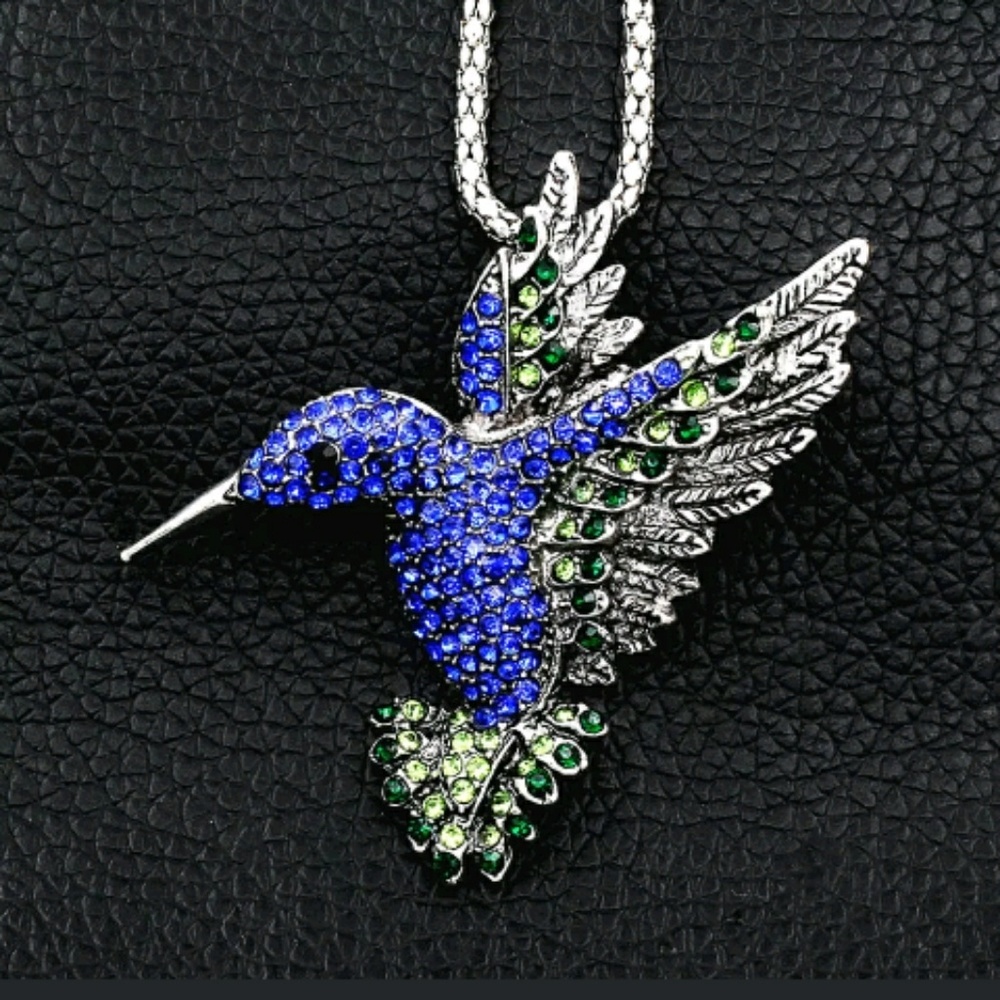 Betsy Johnson Blue Hummingbird Necklace/Pin